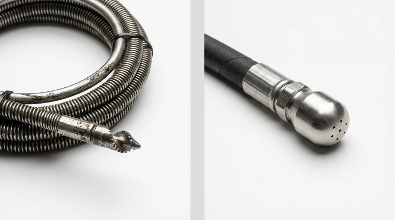 Drain snake cable and hydro jetting nozzle used for drain cleaning in Montrose, MI
